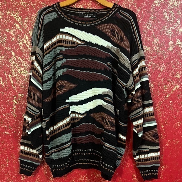 PROTEGE Vintage Men's Women's UnisexMulticolor Chunky Cable knit Sweater XL